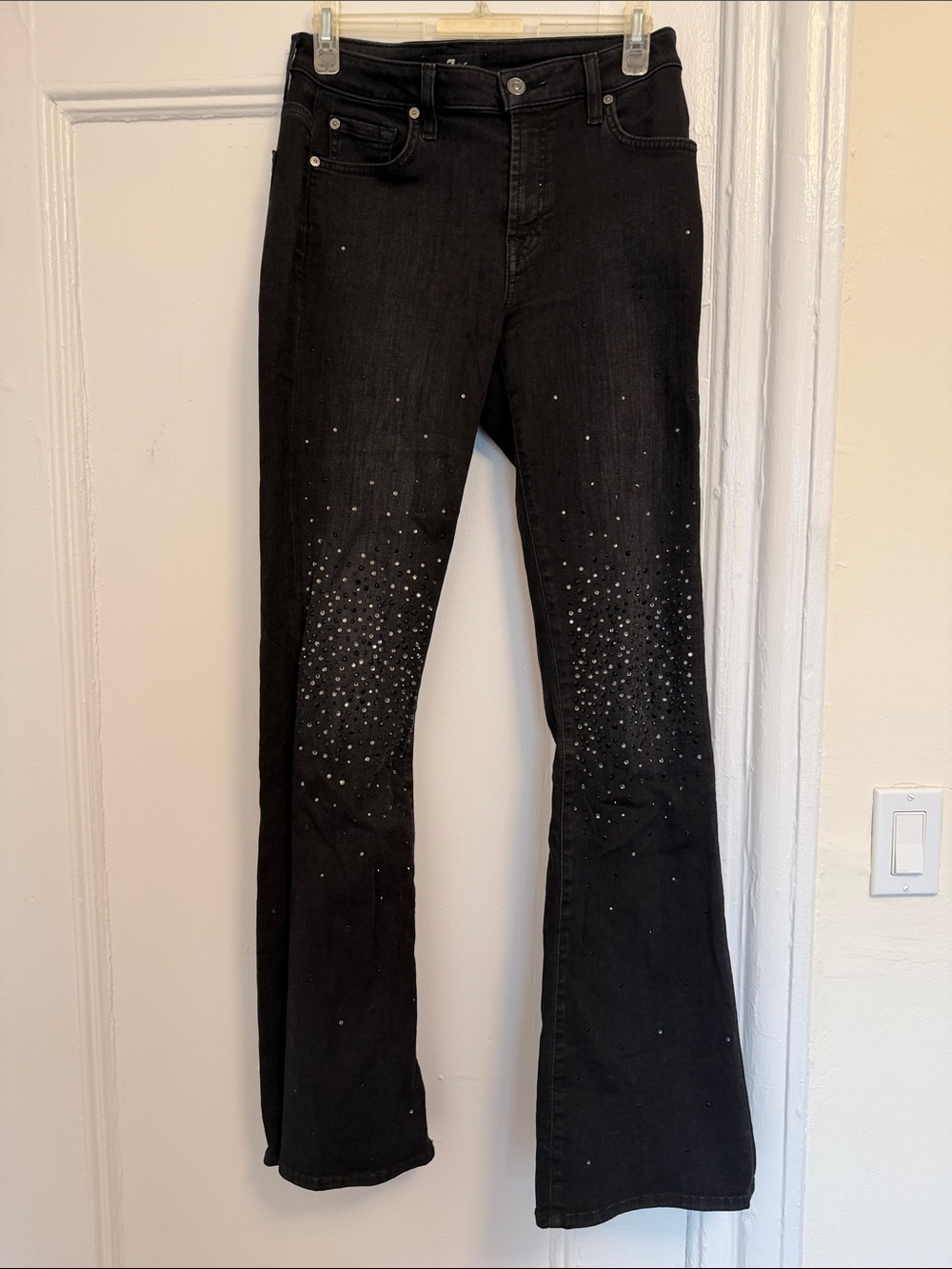 7 for all Mankind black Swarovski crystal bootcut Tailorless jeans